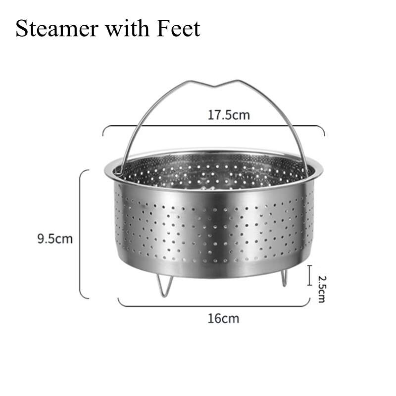 Kitchen Stainless Steel Food Steamer Basket with Silicone Handle Feet Rice Pressure Cooker Steaming Grid Cooking Utensils: 17.5cm(Feet)