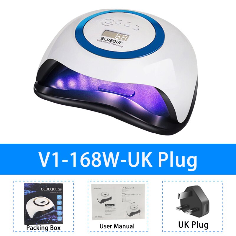 SUN V1-Lámpara LED UV de secado rápido para uñas, potente lámpara de secado rápido para manicura, 168W: Blue UK Plug