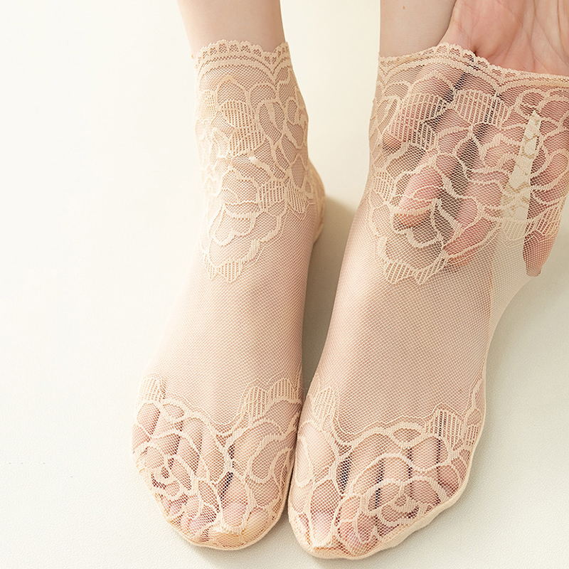 calcetines mujer calcetines tobilleros mujer calcetines invisibles mujer verano Lolita-Calcetines invisibles de encaje para mujer, medias finas, transparentes, antideslizantes y poco profundas, lote de 5 pares