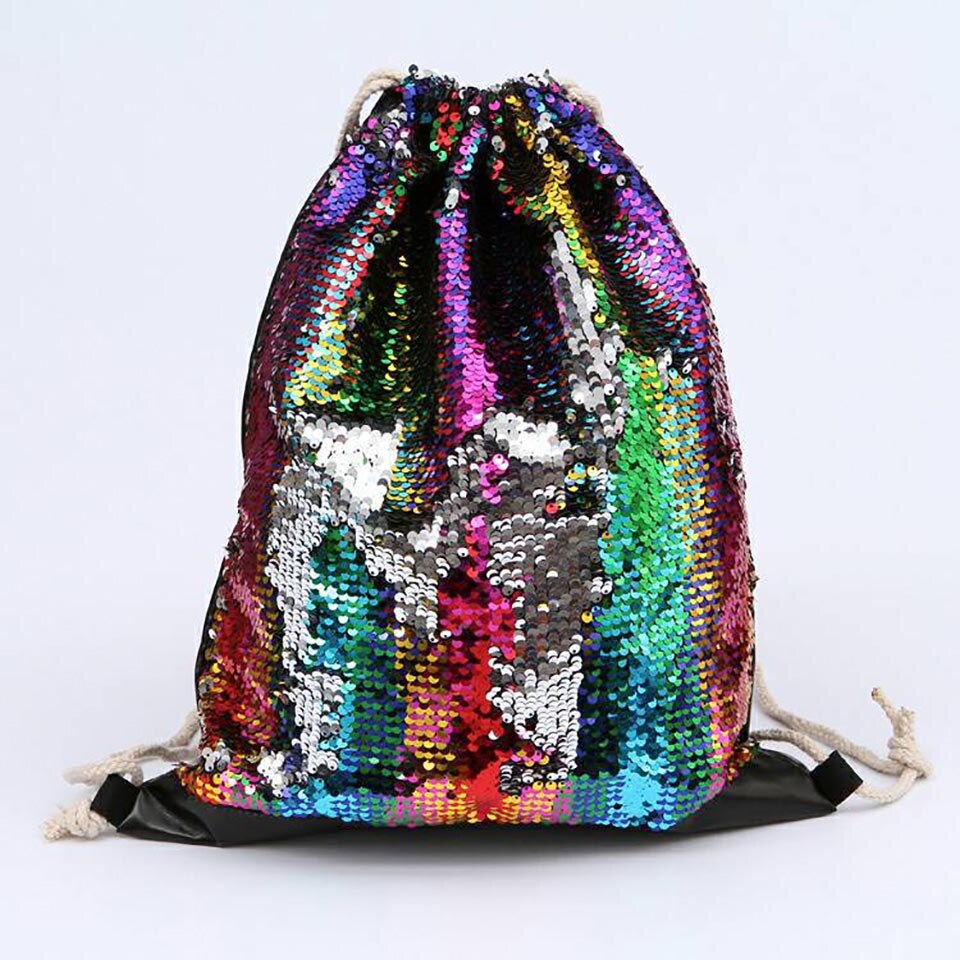 Arrivel Mermaid Sequin Drawstring Bag Reversible Sequin DIY Backpack Glittering Shoulder Bag for Gym Training Travel: Rainbow
