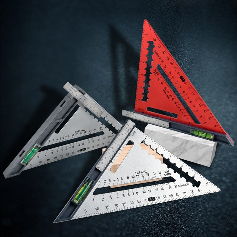 High-precision 7/12inch Speed Square Aluminum Alloy Triangle Ruler Square for Measuring Tool Metric Angle Protractor Spirit Leve