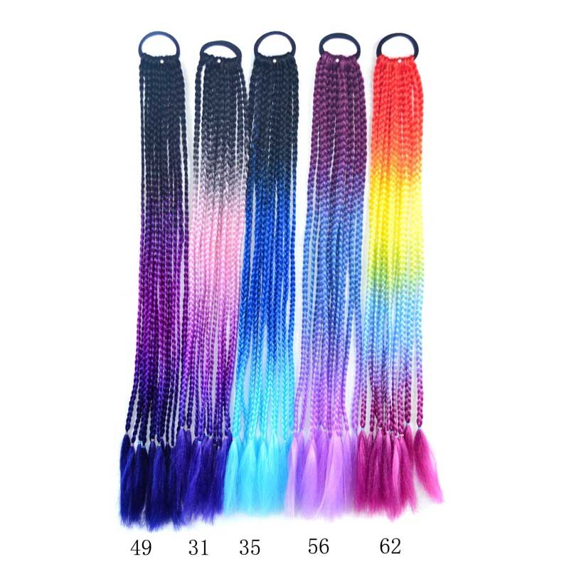 Queue de cheval synthétique colorée boîte droite tresse avec bande élastique queue de poney Extensions de cheveux accessoires de cheveux pour les femmes
