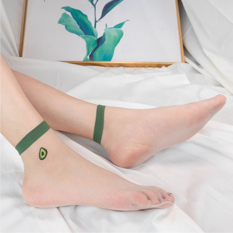 Calcetines de seda transparentes para mujer, medias femeninas de estilo japonés coreano, con estampado de frutas creativas, de vidrio ultrafino, 1 par: BQ1H2