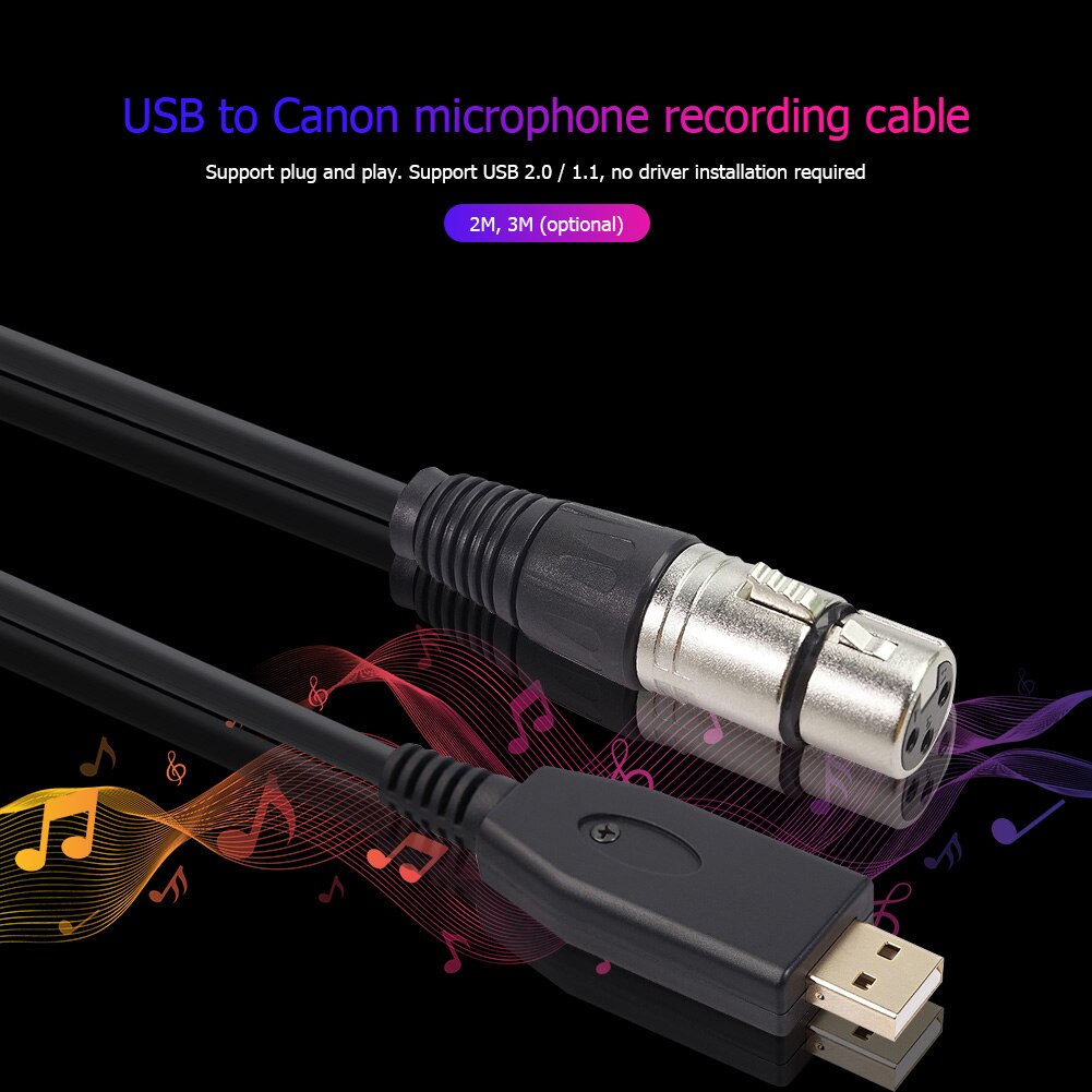 Condenser Microphone 3-pin XLR to USB Cannon Cable Cord for bm 800 Karaoke Studio Microphone Male to Female Extension Cable