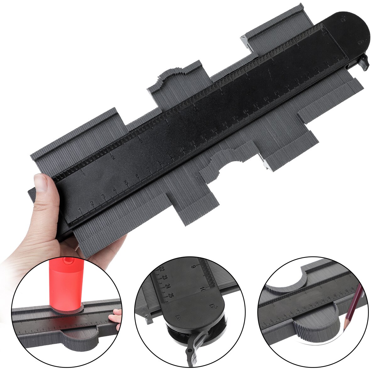 12/14/25cm Plastic Shape Contour Gauge Duplicator Profile Measurement Tool Meter Model Saker Contour Gauge Profile Tool: grey 25cm lock