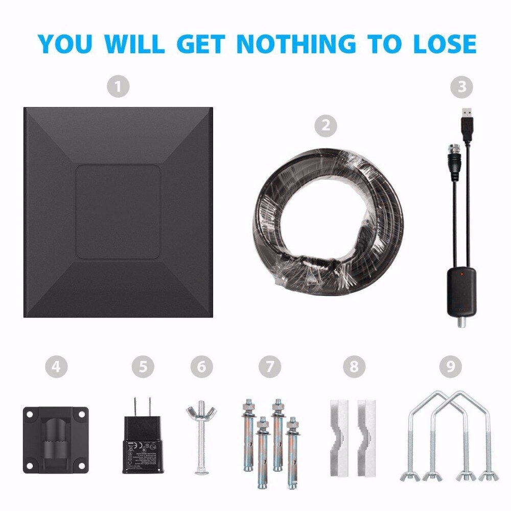 all'aperto digitale HDTV antenna TV ricevitore Ad contralto Guadagno 60db 5500 Miglia cavo 32.8ft con Amplificatore ricevitore satellitare piatto di Ricezione