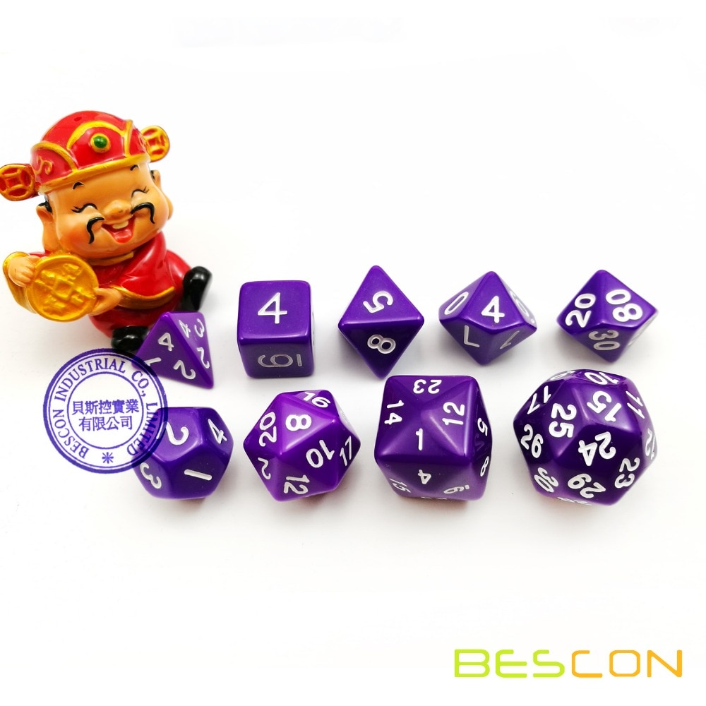 Bescon Pack Van 9 Pcs Polyhedrale Dobbelstenen (9 Sterven In Set)- Rol Playing Game Dice (Rpg Dobbelstenen) D4-D30 Opaque Paars