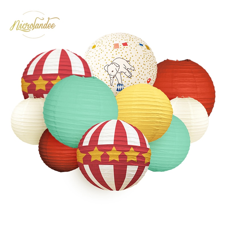 Décorations de fête cirque NICROLANDEE 10 pièces | Décor bricolage pour fête prénatale anniversaire enfant carnaval, lanternes en papier rouge blanc