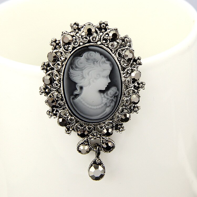Rinhoo kristall cameo skönhet huvud vintage brosch nålar kvinnor vacker dam flicka figur kavajslag märke kontor tillfällig bröllop smycken: 1