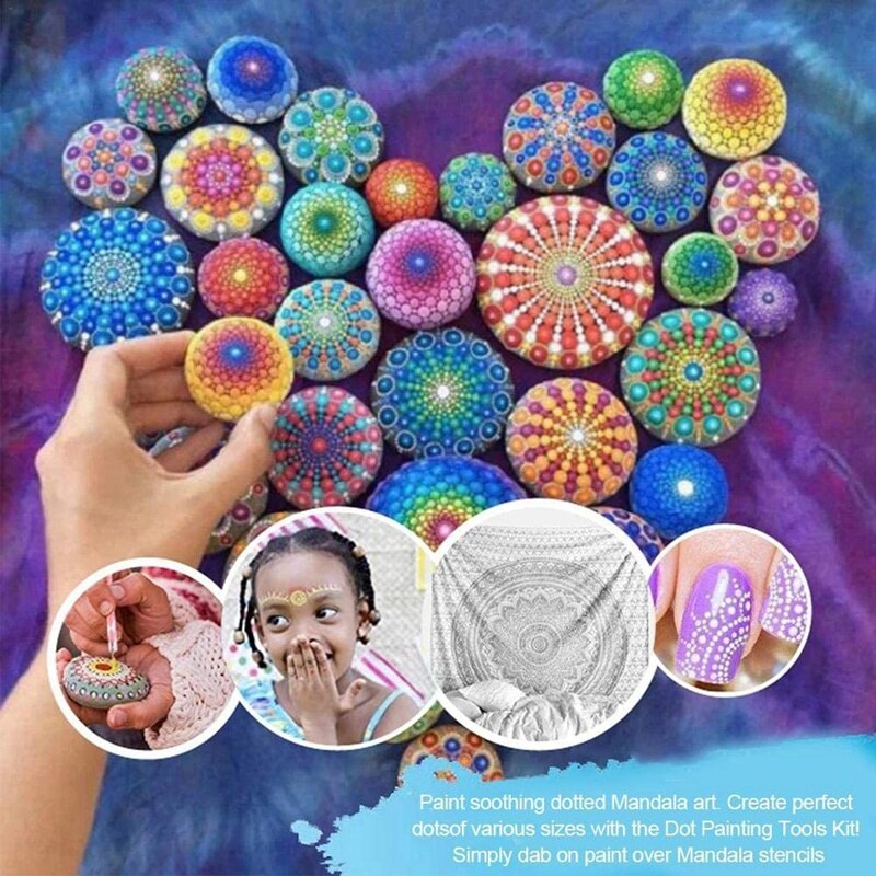 Mandala puntillo herramientas de pintura rocas de Mandala pintura salpican plantilla punto Mandala uñas Rock tela DIY arte de la pared