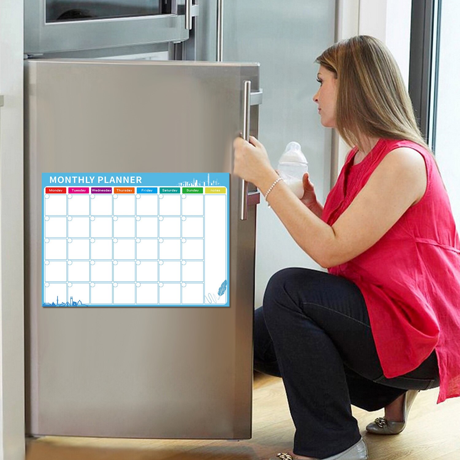 Magnetic Monthly Planner Dry Erase Calendar Board Refrigerator Magnet with 3pcs Markers for Home School Office Shops 40 x 30cm