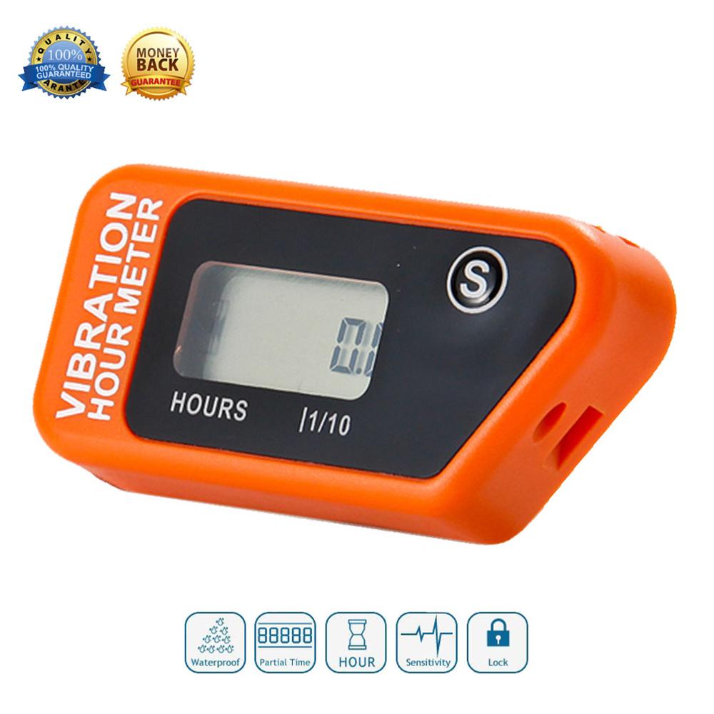 Digital Wireless Vibration Hour Meter Resettable Meter For Motorcycle ATV Dirt Bike Lawn Mower Machine Equipment RL-HM016B: Orange