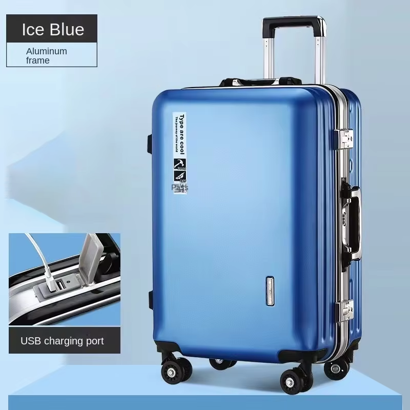 20 22 24 28 inch koffers op wielen Aluminium frame Handbagage Trip Cabine Trolley Reistas Wachtwoordslot Rits: Clear / 22"