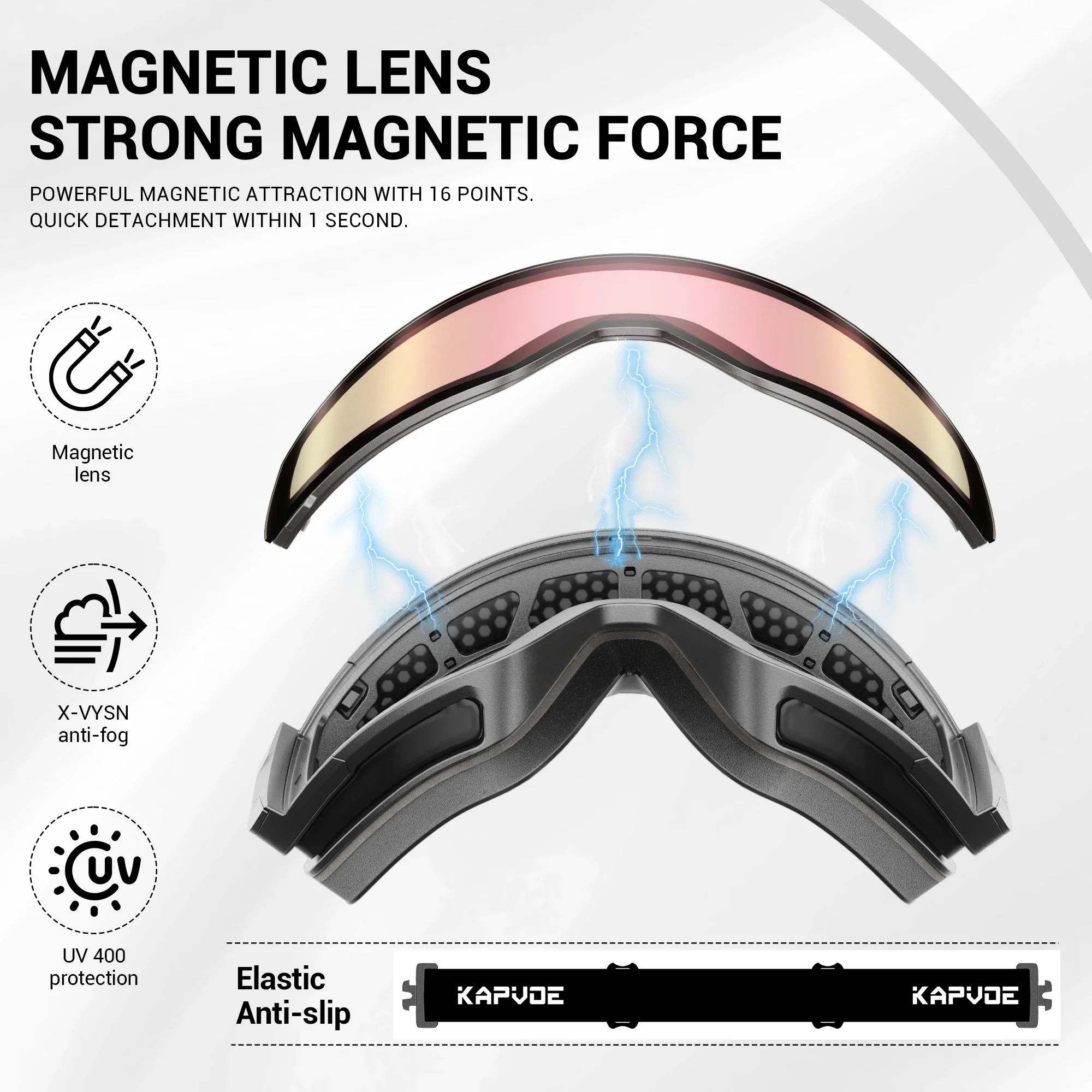 KAPVOE Photochromic Outdoor Sport Ski Snowboard Goggle Men UV400 Protection Women Glasses Magnetic Attraction Skiing Goggles