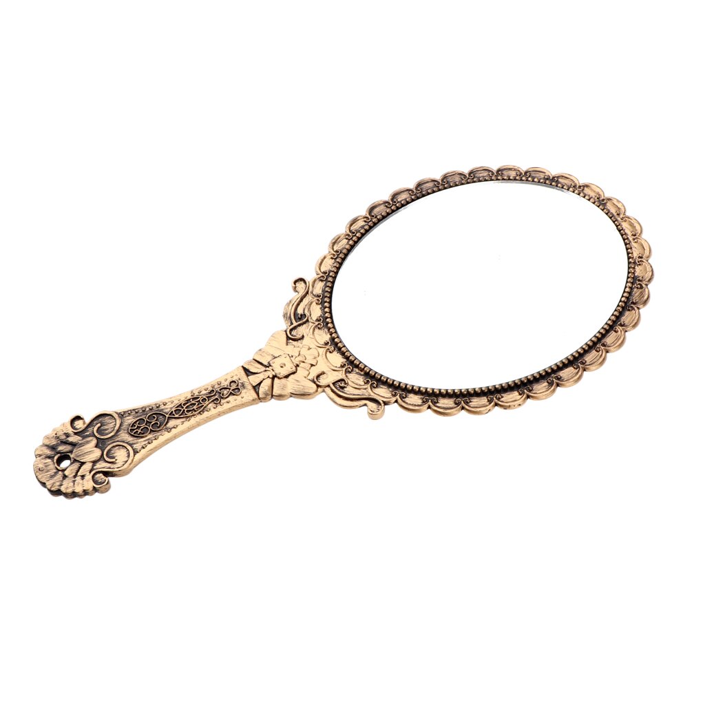 ANTIQUE HAND HELD MIRROR with Embossed Rose Pattern for Makeup, Oval