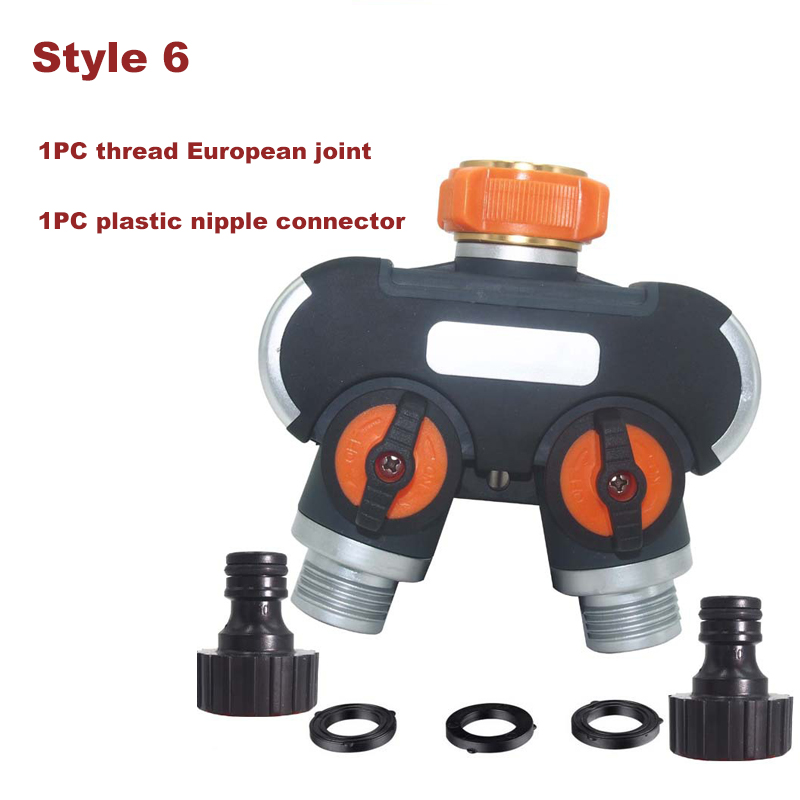 Garden Irrigation Valve 2-Way Water Tap Splitters Outdoor Tap And Faucet 1/2" 3/4" Water Divider Garden Watering Distributor: Silver