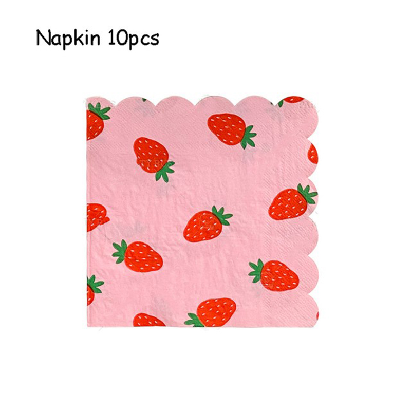 Strawberry Theme Girl's Birthday Party Decoration Disposable Fruit Tableware Tablecloth Balloons Banner Cake Toppers Baby
