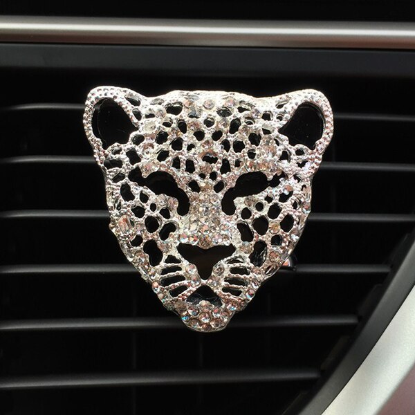 Ambientador de aire para decoración Interior de coche, difusor de Aroma, Clip de ventilación, diamante, leopardo, Perfume sólido, accesorios para coche: Plata