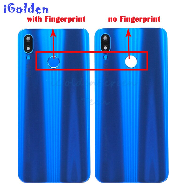 Til huawei  p20 lite bagbatteri bagdæksel låge hus kabinet glas panel+kamera linse+ fingeraftryk knap nova 3e batteri dør