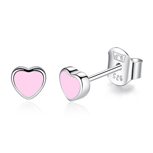 BELAWANG 925 Sterling Silver Blue Enamel Heart Push-back Stud Earrings for Women Girls Sterling-Silver-Jewelry Children Earrings: YE3118D