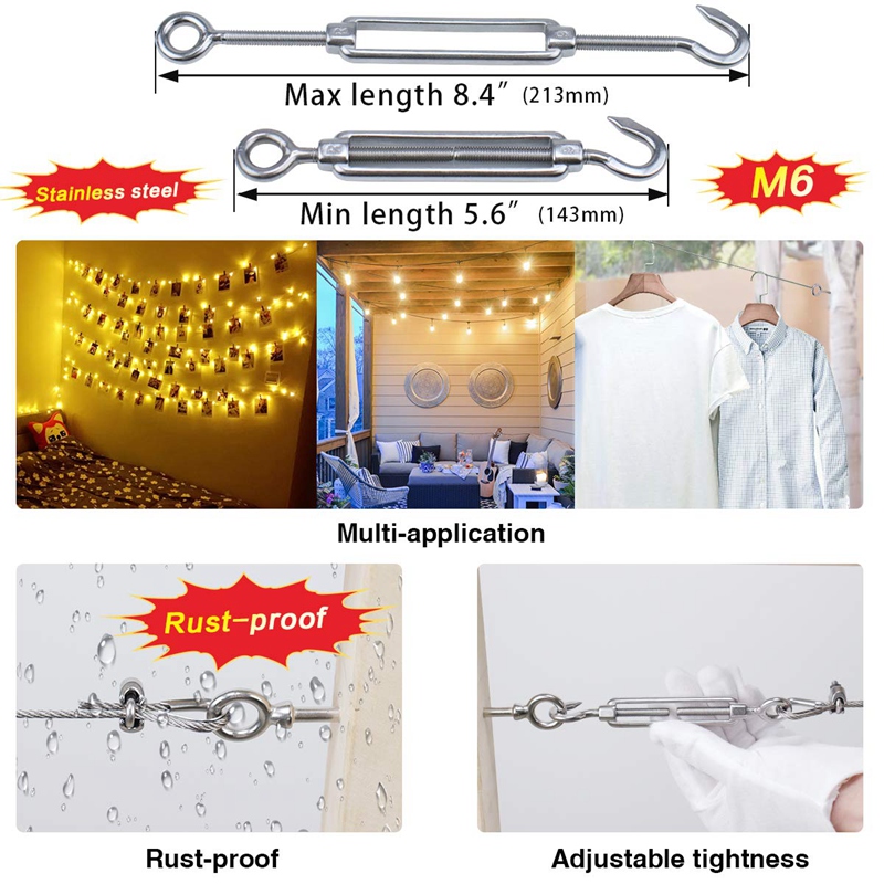 -4 Pack 1/8 Inch Cable Railing Kit Included Stainless Steel Hook Eye Turnbuckle Tension Wire Rope Cable Clamp Thimble
