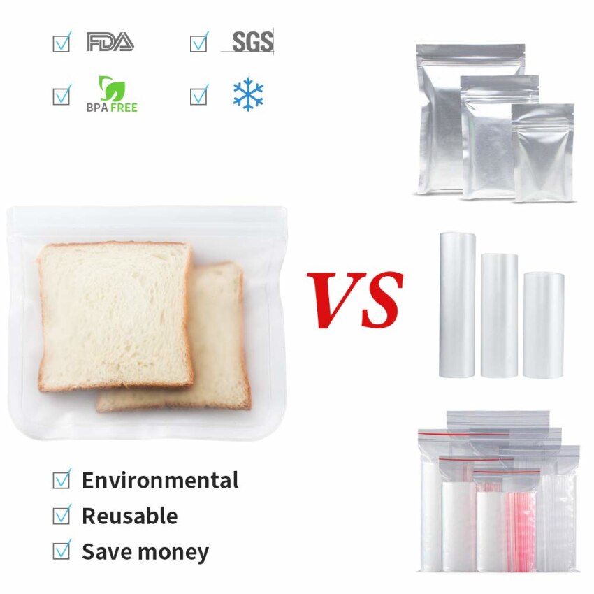 Leak Proof Zip Lock Bags Reusable Freezing Sandwich/Bread/Snack/Fruit Food Storage Bag Kitchen Refrigerated Storage Containers