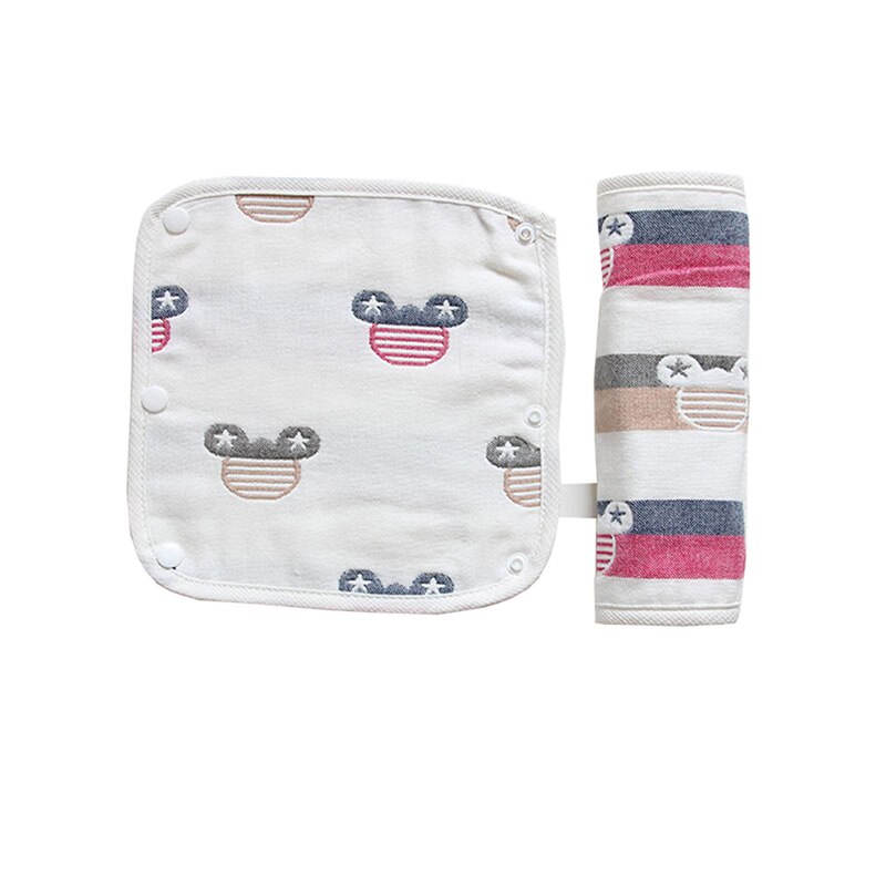 Bebê suprimentos de algodão puro padrão dos desenhos animados impressão saliva toalha espessada fivela escura alimentação toalha 2ps quente: C