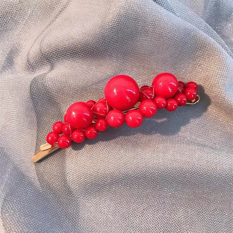 Barrette à cheveux avec perles rouges pour femmes, 1 pièce, épingle à cheveux, coréen, accessoire de coiffure
