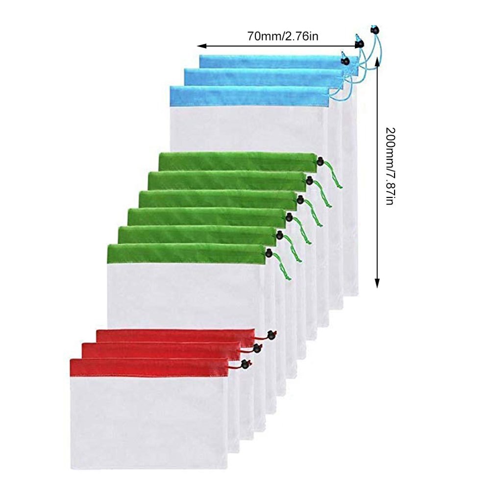 12Pcs/set Reusable Mesh Produce Bags Washable Eco Friendly Bags Fruit And Veg Bags For Grocery Shopping Storage Fruit Vegetable