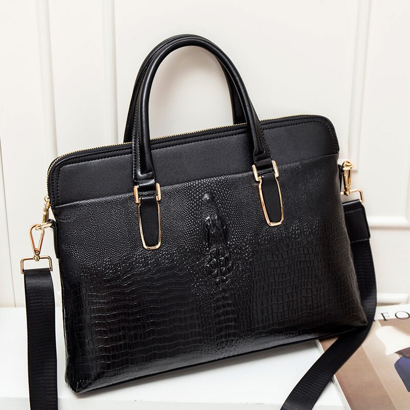 Vrouwen Business Aktetas Tas Voor Vrouw Lederen Laptop 14Inch Handtas Werk Kantoor Tas Dames Schoudertassen Voor Vrouwen handtas: Black