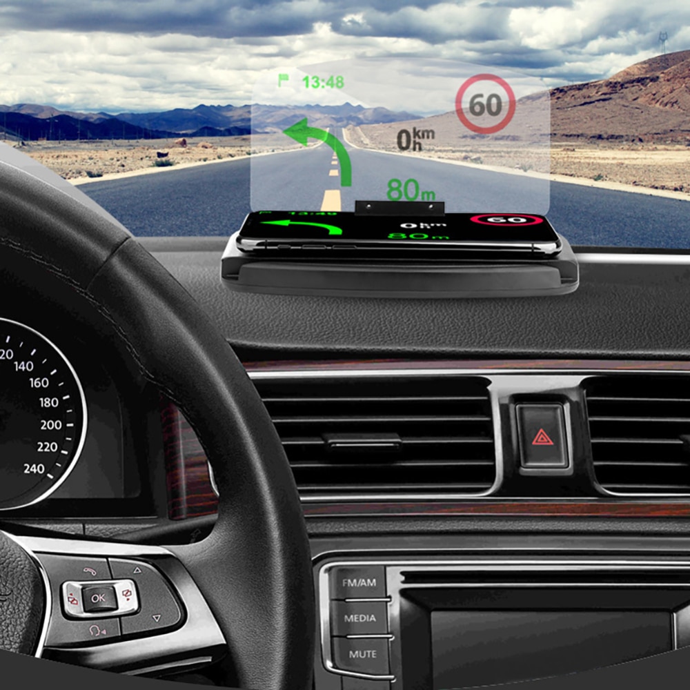 Draadloze Oplader Auto Hud Gps Navigatie Beugel Hud Hd Projectie Head Up Display Auto Telefoon Houder Opladen Voor Iphone Xr 8