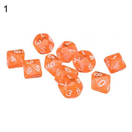 10Pcs Transparant Polyhedral D10 Multicolor Dice Game Party Pub Supplies Dice Game Party Pub Levert: Oranje