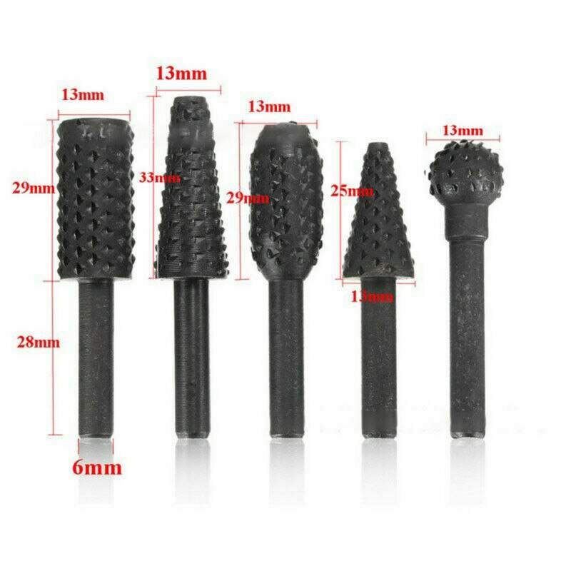 Rotary Rasp Wood Carving File Drill Bit Set 1/4" 6mm Shank Tool Power Tools Woodworking Chisel Shaped Rotating Rasp: Black