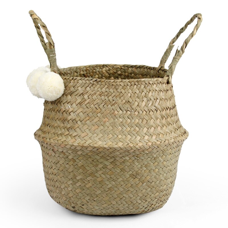 Søgræs vævet opbevaringskurv plante flet hængende kurve have blomstervase potte foldbar krukke panier osier cestas mimbre: Sort / 23 cm x 20cm