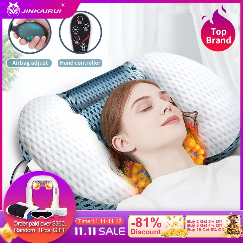 Jinkairui 8D Massage Cervicale Warm Kompres Kussen Nek Tractie Kussen Voor De Hals Pijnbestrijding Upgrade Best
