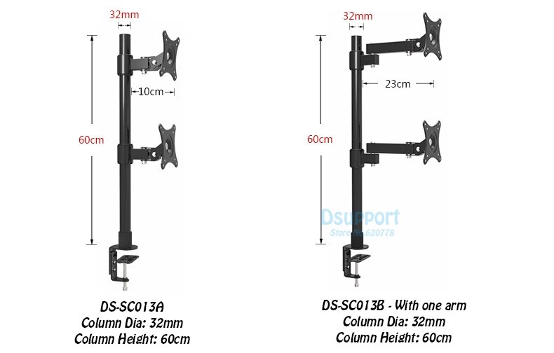 Desktop Clamping 13-27" Dual Screen Monitor Holder Long Arm Monitor Mount Retractable Rotation LCD TV Mount Rack Arm Base SC013A