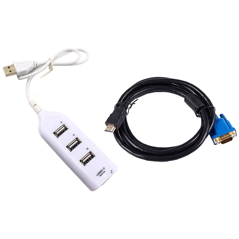 1.8M HDTV HDMI Male to VGA Adapter Cable Video Cable Connectors & Mini 4 Ports 2.0 USB HUB Splitter Adapter