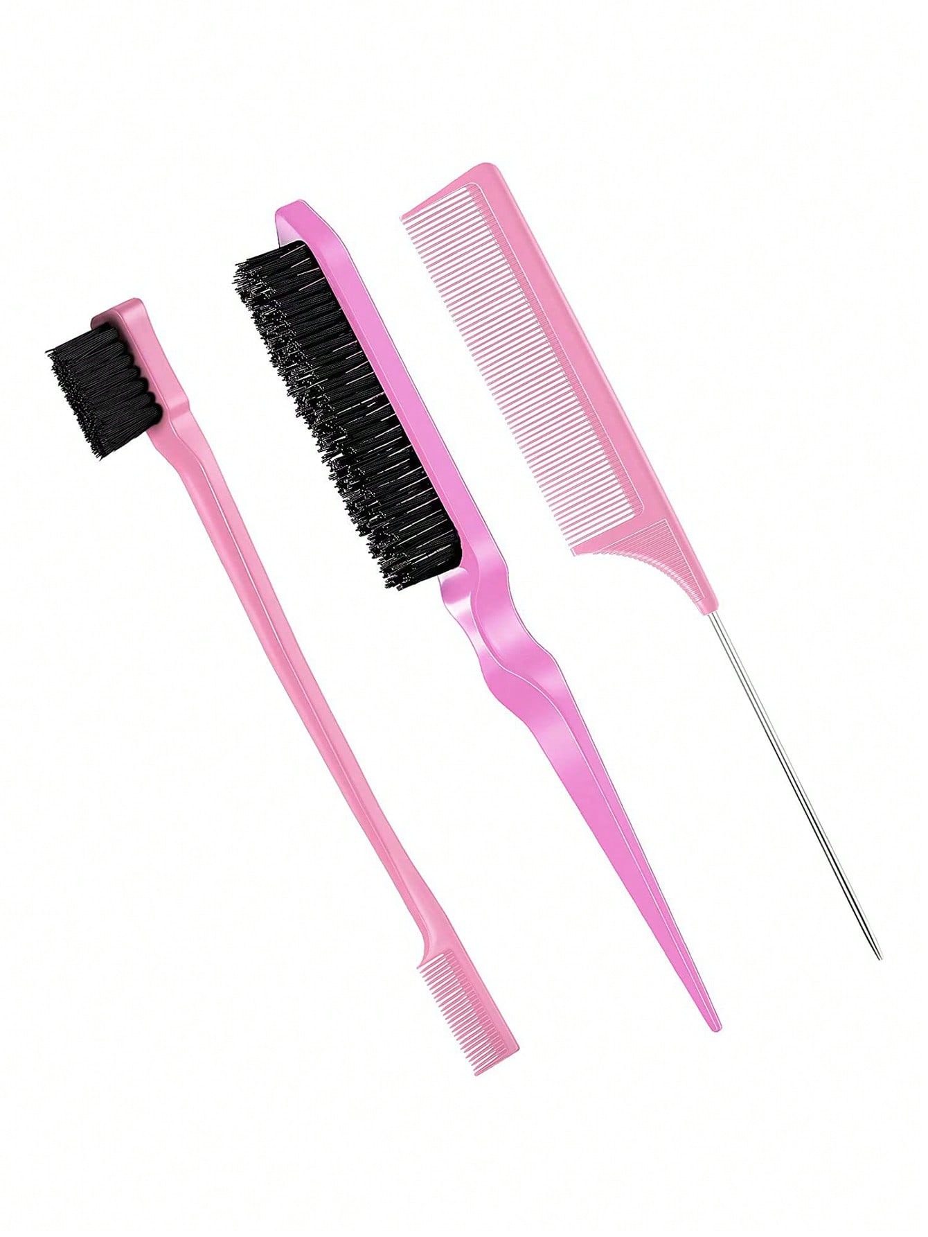 3 stks styling kam set met triple traan haar borstel muis staart kam rand borstel, salon haar styling tool Speciaal voor echt haar pruiken: Roze