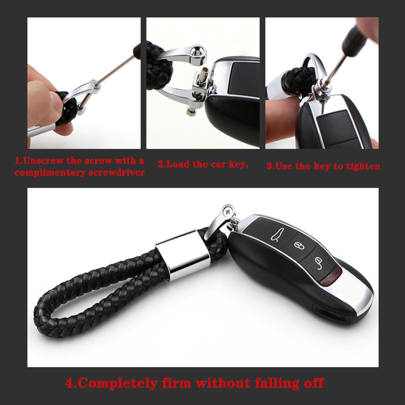 High-end leather braided rope car pendant for land Rover keychain D-type horseshoe buckle metal key ring