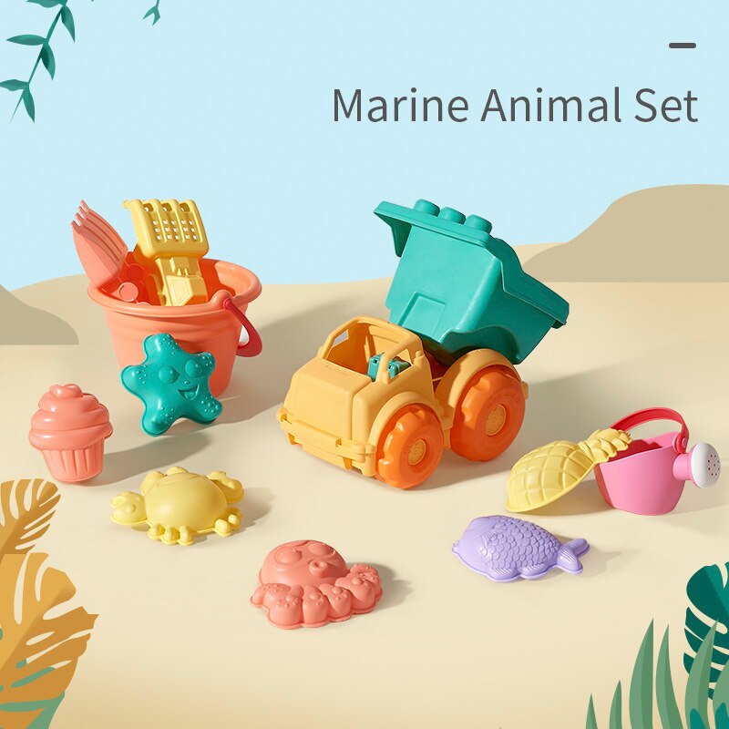 Babygo blød silikone strandlegetøj til børn spand værktøj rive timeglas udendørs leg sand værktøjssæt børn baby bad legetøj: Havdyr sæt