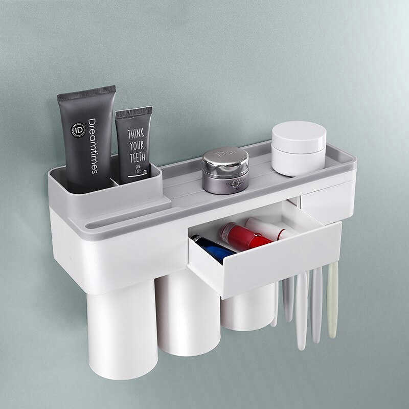 Badkamer Accessoires Tandenborstel Houder Set Tandpasta Organizer Tandenborstel Rack Wall Mount Magnetic Adsorptie Met Cup
