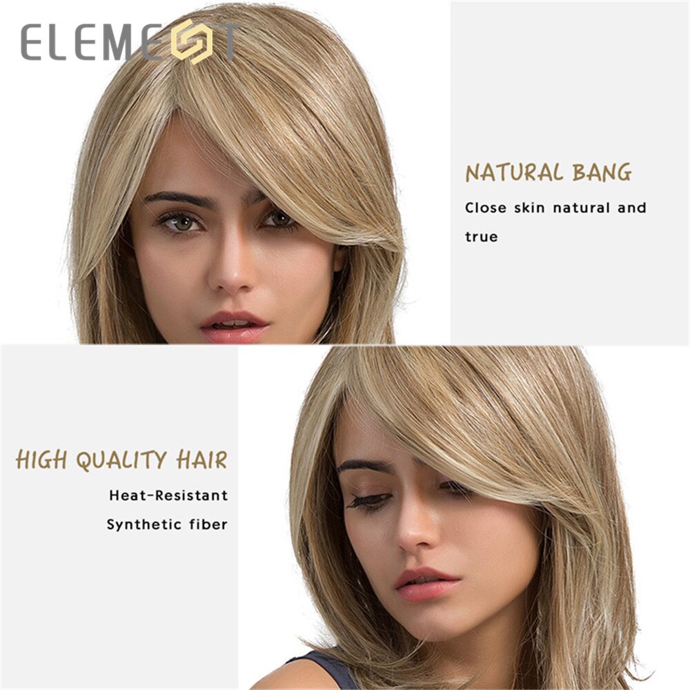 Element Synthetische Lange Rechte Haar Licht Bruin Mix Blonde Pruiken Met Pony Kant Voor Wit/Zwart Vrouwen Daily Wear
