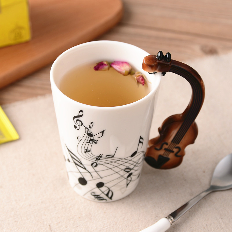 Musik violinstil gitarr keramisk mugg kaffe te mjölk stavkoppar med handtag kaffemugg nyhet