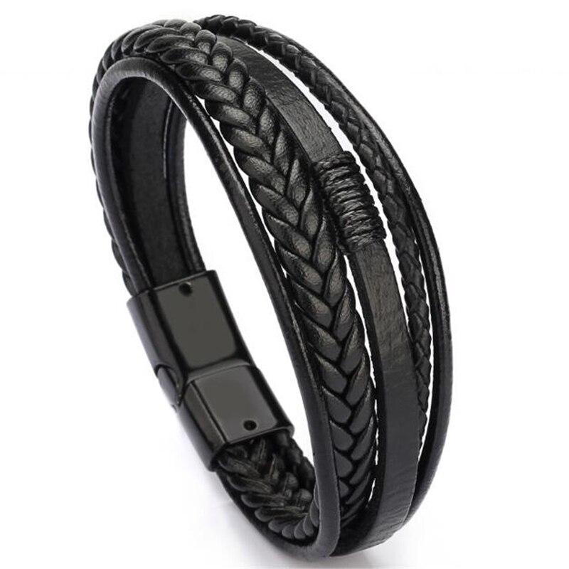 Lederen Armbanden Mannen Rvs Multilayer Gevlochten Touw Armbanden Voor Mannelijke Vrouwelijke Armbanden Sieraden