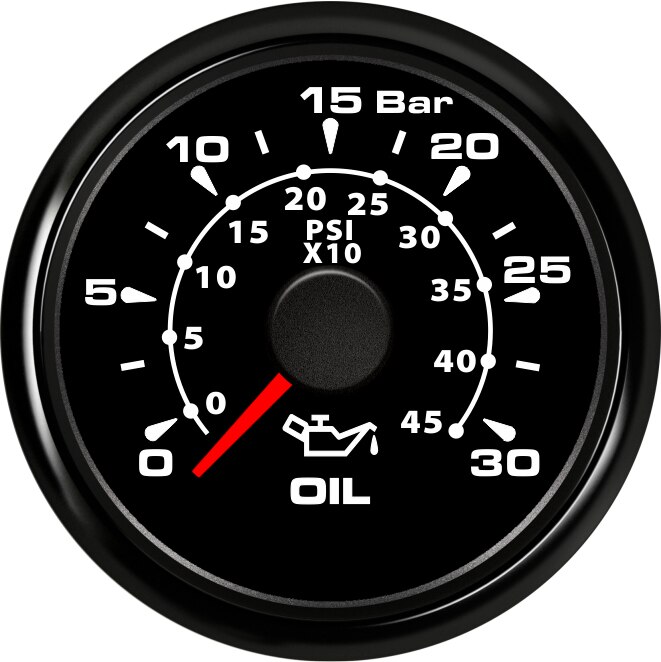 52mm 2&#39;&#39; Marine Boat Oil Pressure Gauge 0-5Bar 10Bar 30Bar Indicator Universal 12V/24V Car Pressure Meter with 7 Color Backlight: Black 0-30Bar