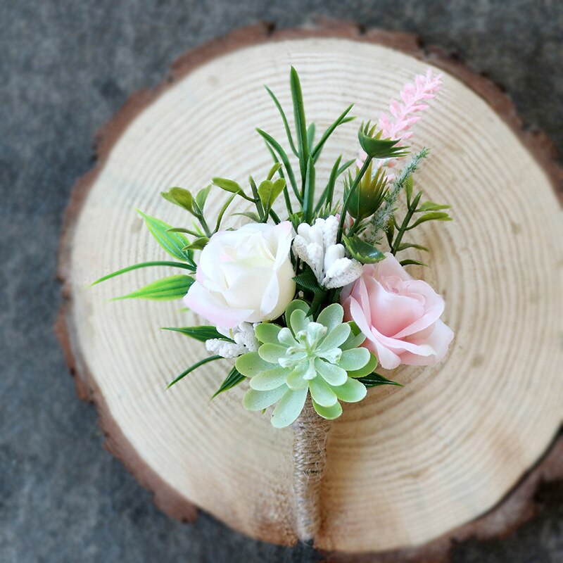 Beauté fraîche mariage rose poignet Corsages main fleur artificielle mariées demoiselle d'honneur poignet fleurs meilleurs hommes boutonnière ZHF02