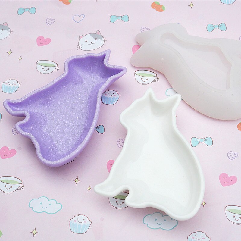 Plate Cute Animal Sakura Shell Plate UV Resin Molds DIY Jewelry Molds Storage UV Resin Epoxy Mould: cat plate mold