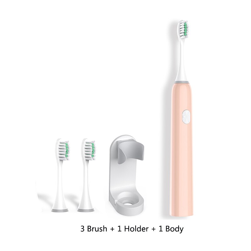 Nouvelle brosse à dents électrique adulte vague sonique Rechargeable IPX7 étanche puce intelligente brosse à dents tasse tête USB Rechargeable clair 40: Pink-3
