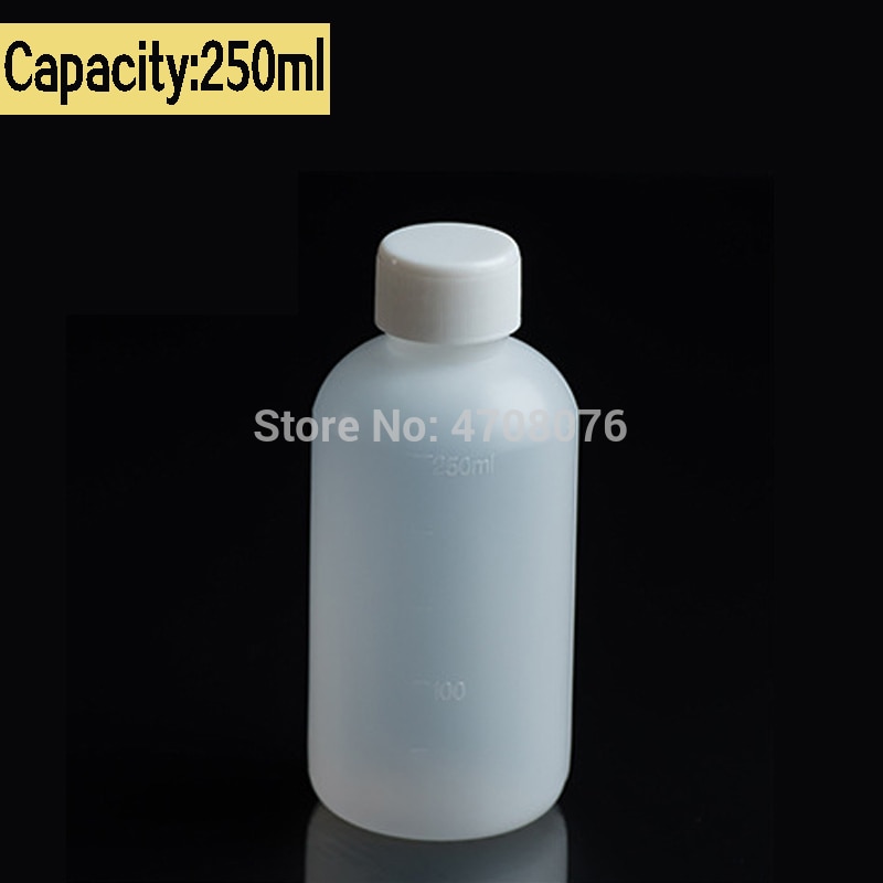 250ml 5 stks/pak Clear Plastic Cilindervormige Chemische Opslag Reagens Fles met schaal Plastic monsterflesjes met schroef deksel