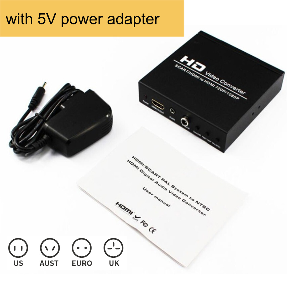 HDMI RGB Scart naar HDMI EU Scaler Adapter Video Audio Converter Extractor Functie Coaxiale Aux TV Box DisplayPort: Rood